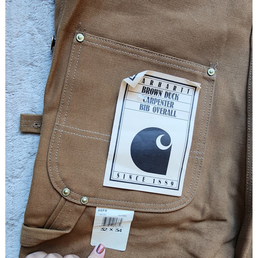 Vintage Carhartt 100 Year Anniversary Brown Duck Carpenter Bib Overalls 32x34 - Picture 9 of 9